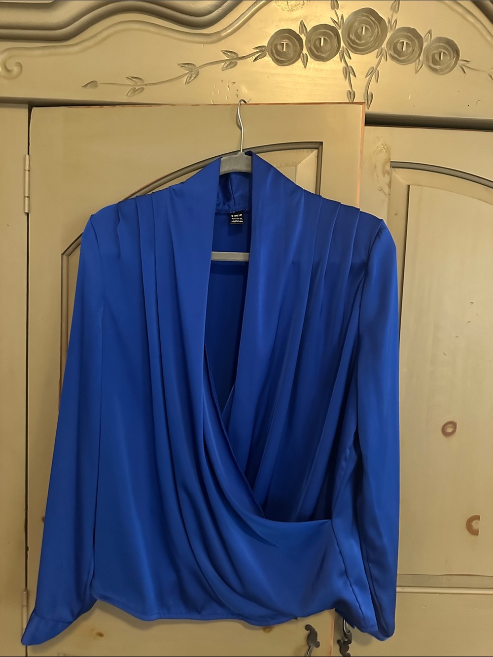 SHEIN Royal Blue Draped Surplice Blouse